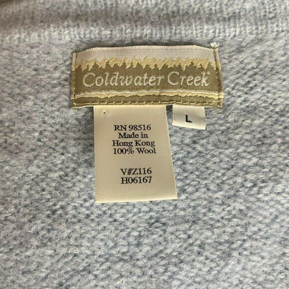 Coldwater Creek Cardigan Sweater L Blue Wool Snaps Ribbon Embroidery - Picture 7 of 7
